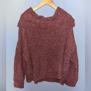 Express Womens Burgundy‎ Mauve Chenille Off the Shoulder Relaxed Knit Sweater L
